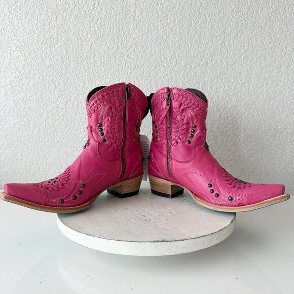 Lane COSSETTE Womens Cowboy Booties 8 Western Cowgirl Short Boots Pink Leather - Picture 8 of 13